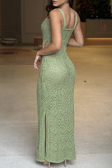 Sexy Hollow Out Slit Square Neck One Step Skirt Dresses(4 Colors)