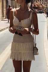 Sexy Fringed Trim Weave V Neck Sleeveless Two Pieces
