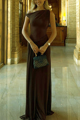 Sexy Solid Color Irregular Pleated Oblique Collar Irregular Dresses