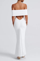 Sexy Solid Color Backless Off Shoulder One Step Skirt Dresses