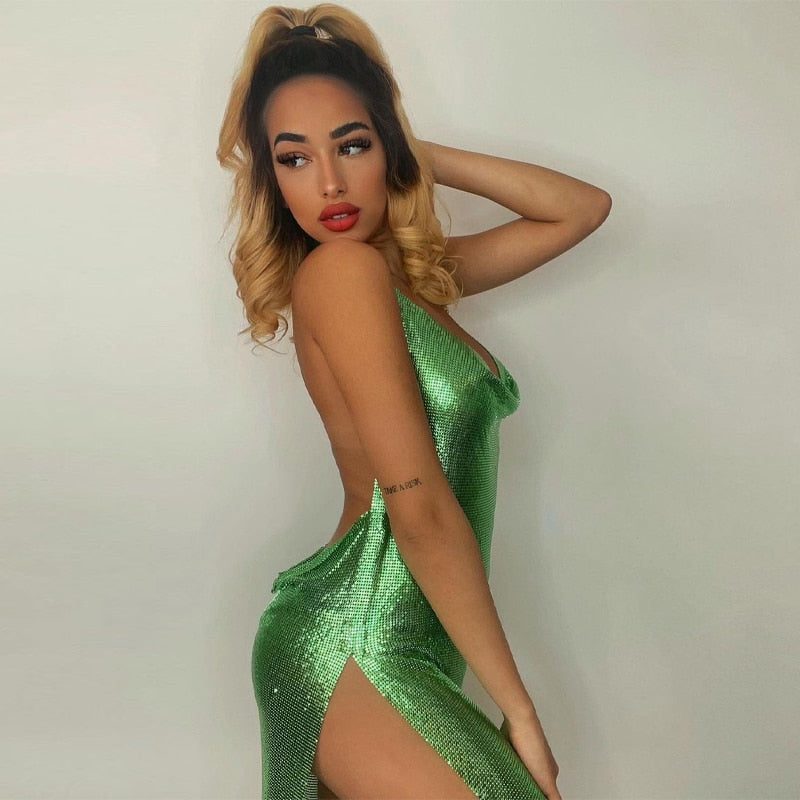 Glitter Party Side Slit Backless Mini Dress