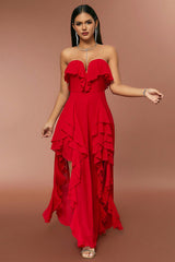 V-neck ruffled backless dress