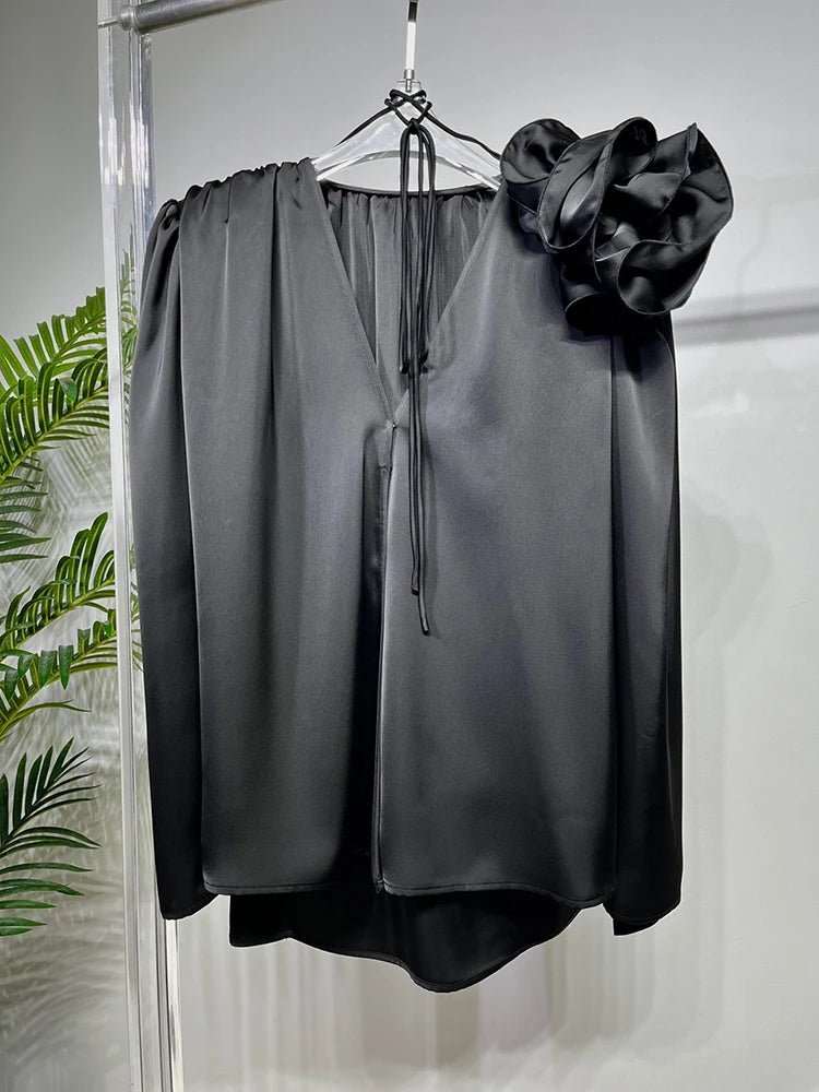 3D Floral Puff Sleeve Vintage Blouse