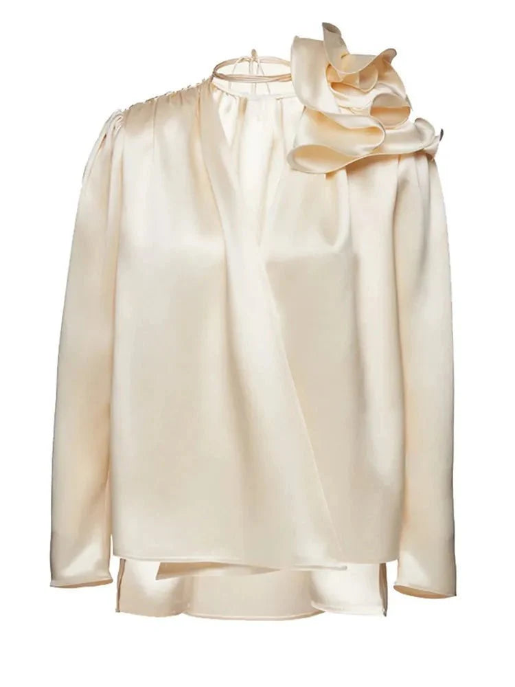 3D Floral Puff Sleeve Vintage Blouse