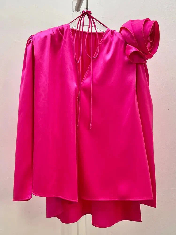3D Floral Puff Sleeve Vintage Blouse