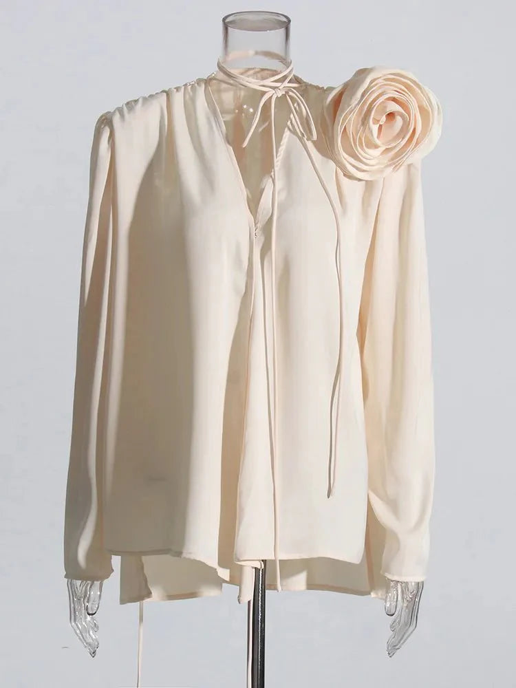 3D Floral Puff Sleeve Vintage Blouse