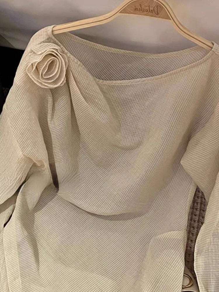 3D Floral Sweet Thin Blouses Tops