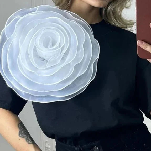 3D Flowers Short Sleeve Decorative Tops