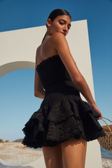 Designed embroidered strapless A-line skirt