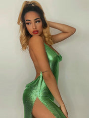 Glitter Party Side Slit Backless Mini Dress