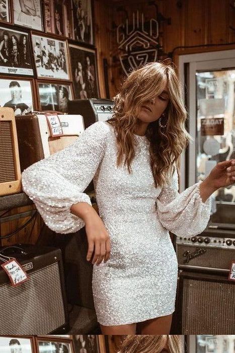 Solid Color Round Neck Long Sleeve Slim Fit Pencil Skirt