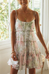 Floral Tiered Ruffle Smocked Back Slip Mini Dress