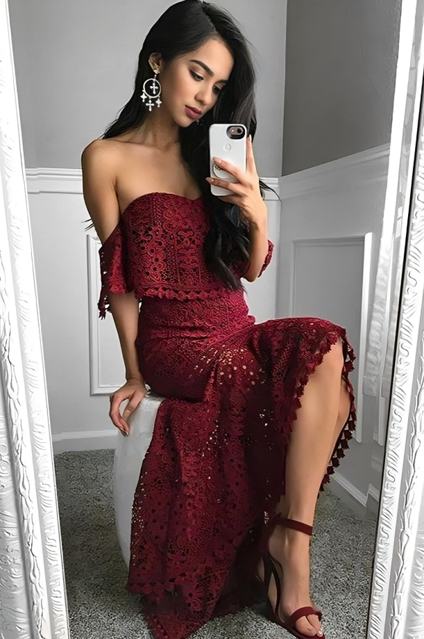 Strapless and backless elegant lace two-piece dress