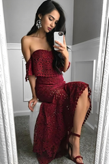 Strapless and backless elegant lace two-piece dress
