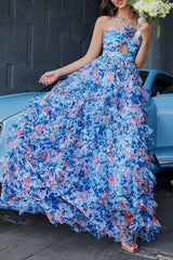 Halter neck printed butterfly hollow holiday style long skirt