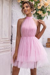 Mesh hem backless off-shoulder dress