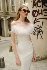 Women's Feather Elegant Strapless Long Party Dresses