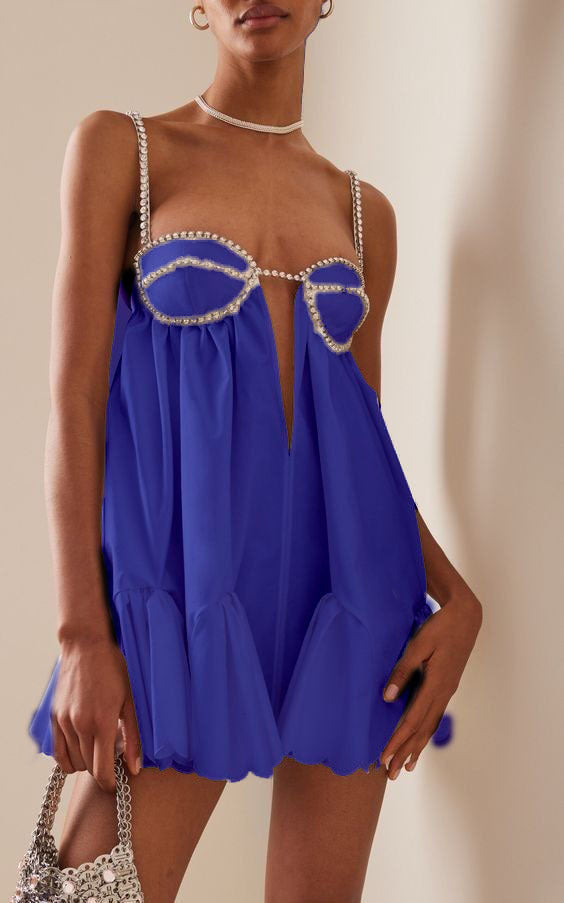 Crystal Trimmed Scallop Mini Dress
