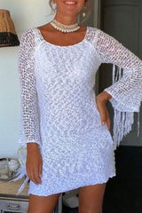 Sexy Solid Tassel Hollowed Out O Neck Wrapped Skirt Dresses