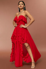 V-neck ruffled backless dress