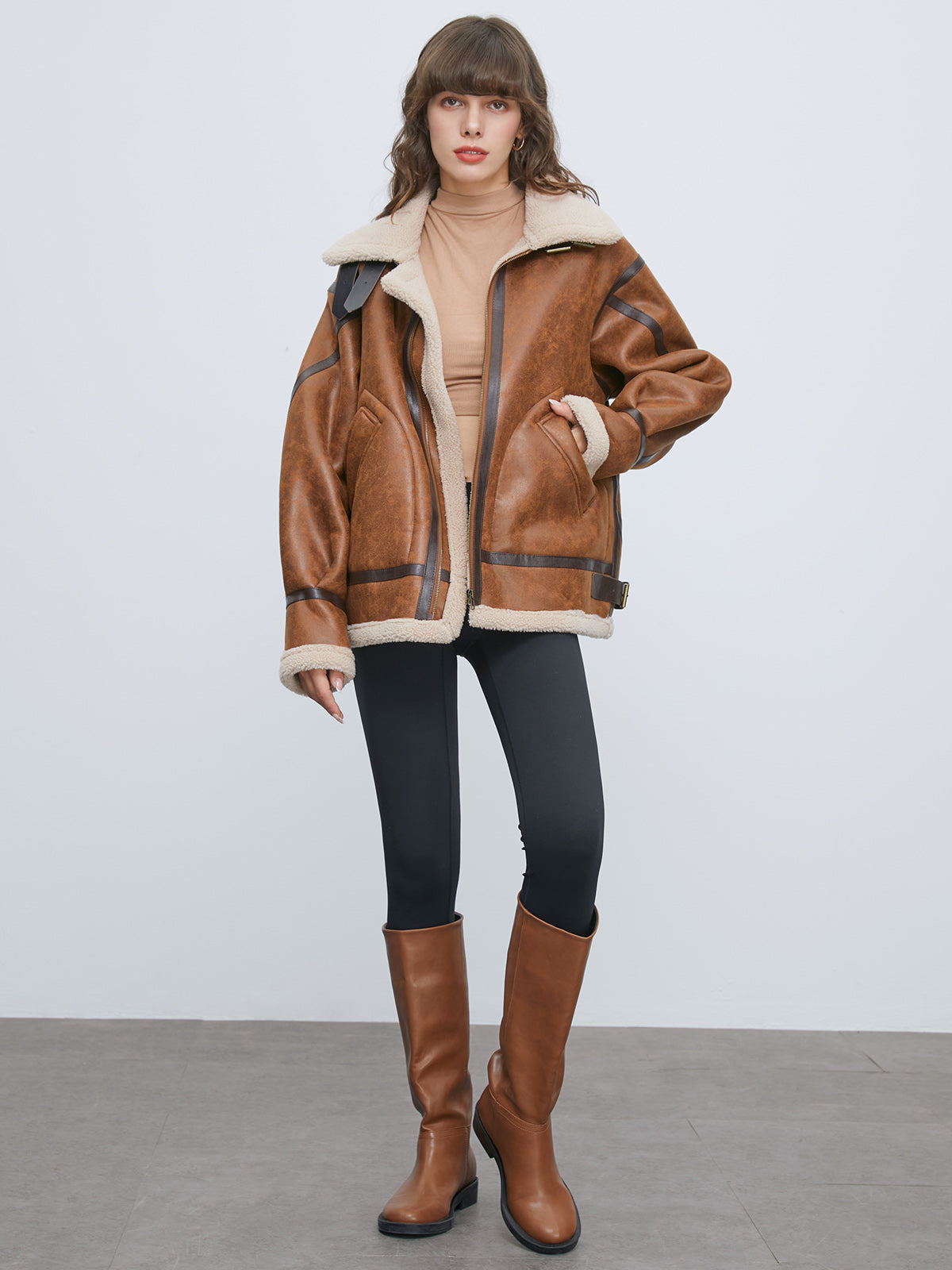 Sherpa Lined Suede Shearling Flight Jacket