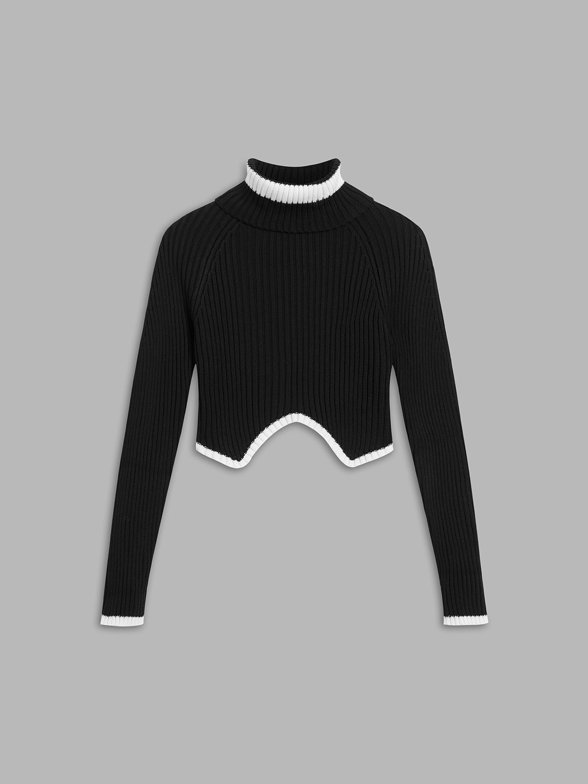 Mock Neck Contrast Trim Cropped Sweater