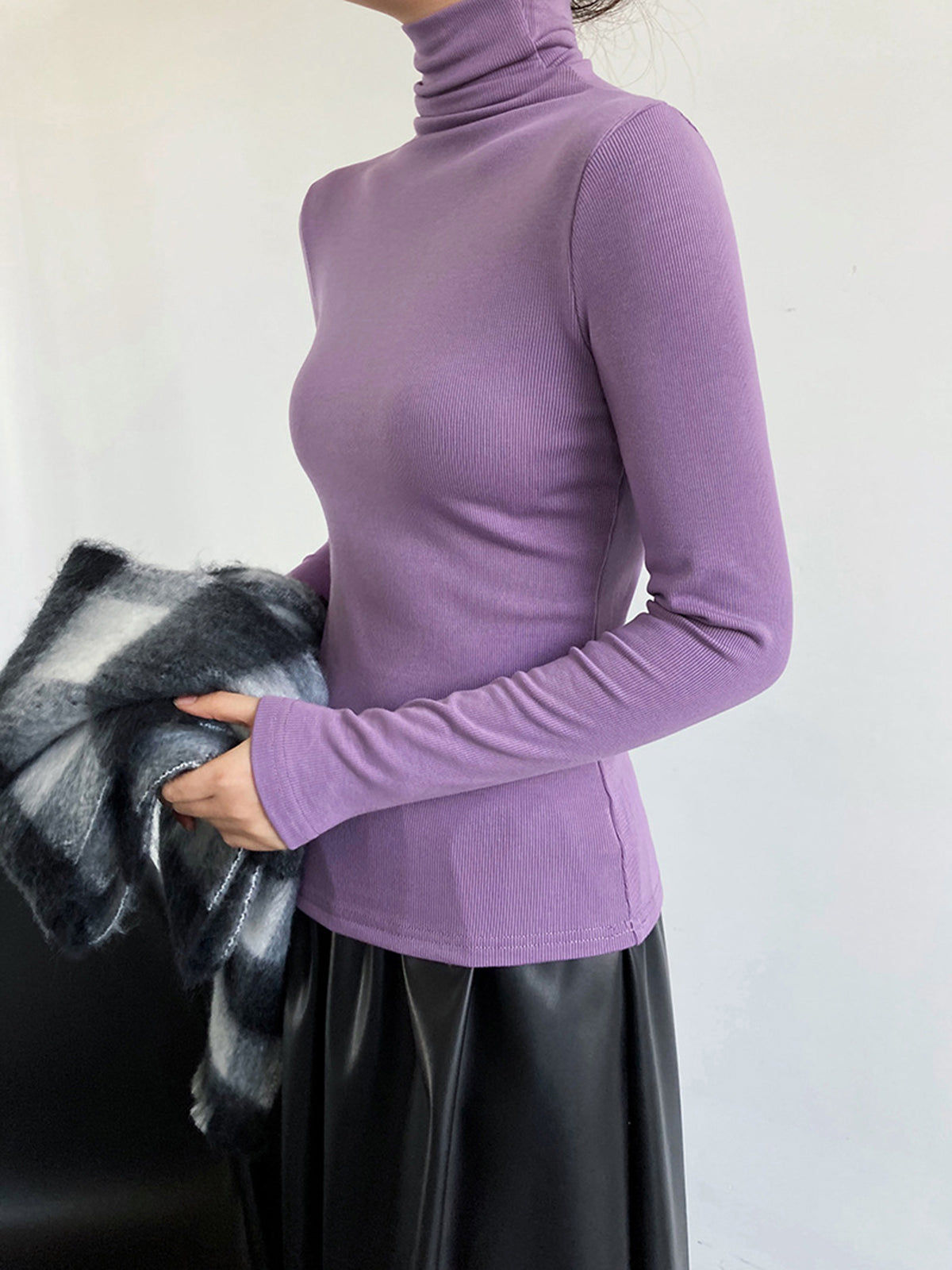 Casual Ribbed Turtleneck Shirt