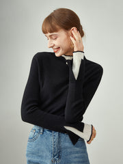 Contrast Trim Mock Neck Knit Top