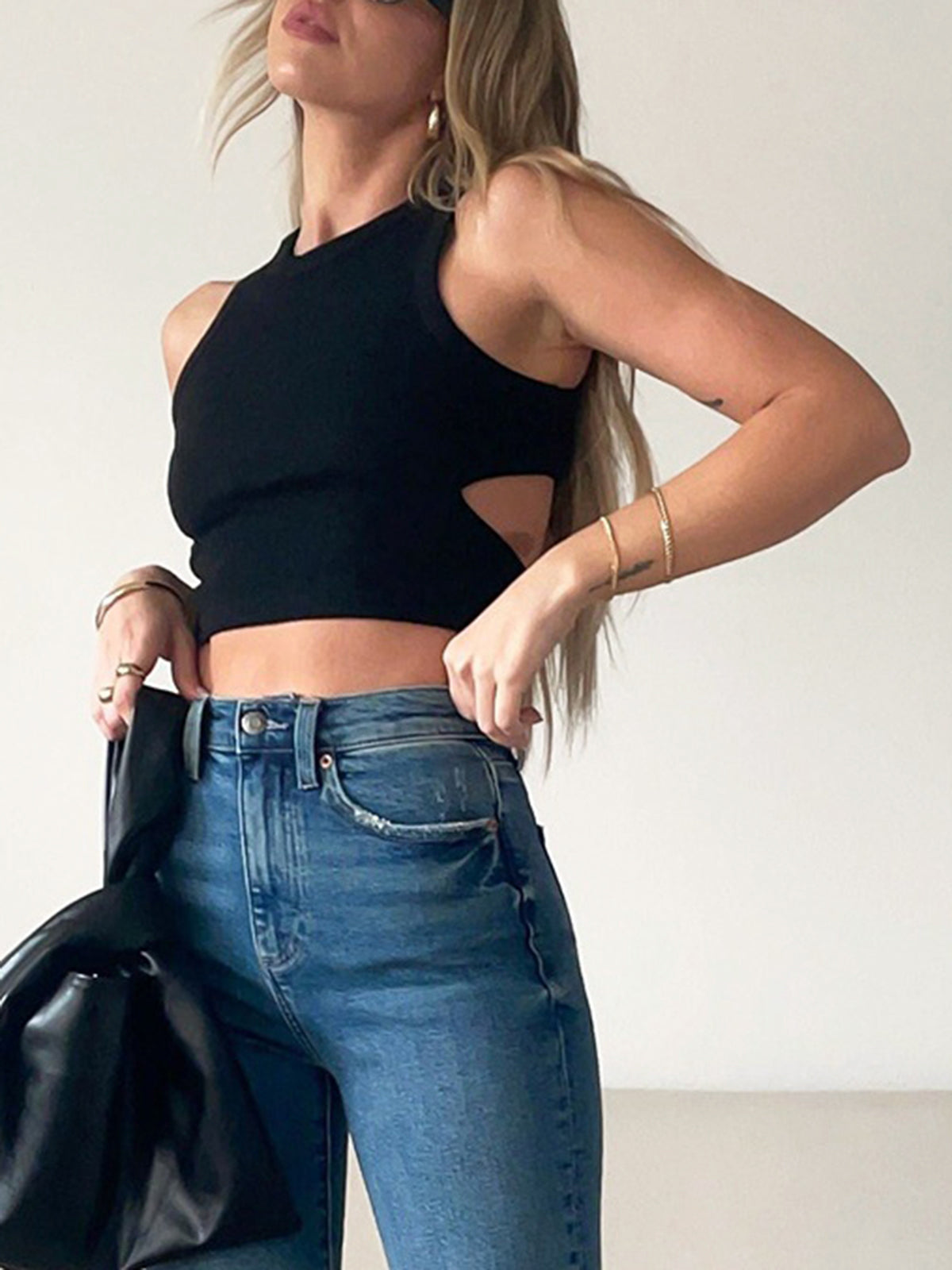 Solid Back Cutout Crop Tank Top