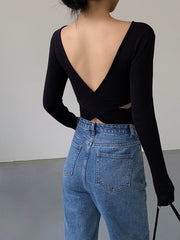 V-Shape Open Back Long Sleeve Shirt