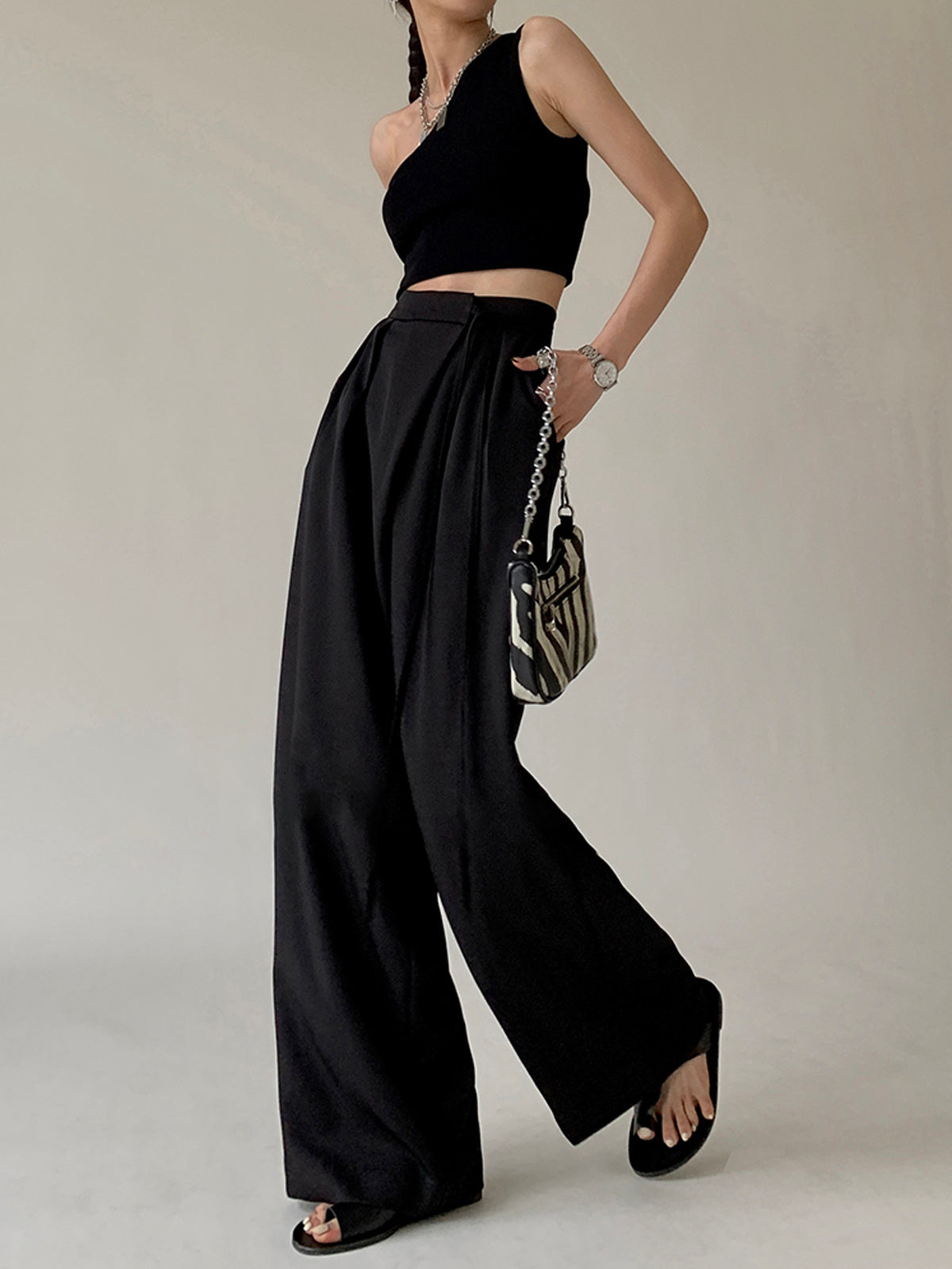 Tie Waist Flowy Wide Leg Dress Pants