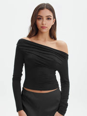 Oblique Off-Shoulder Long Sleeve Blouse