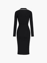 Contrast Trim Wrap Midi Knit Dress