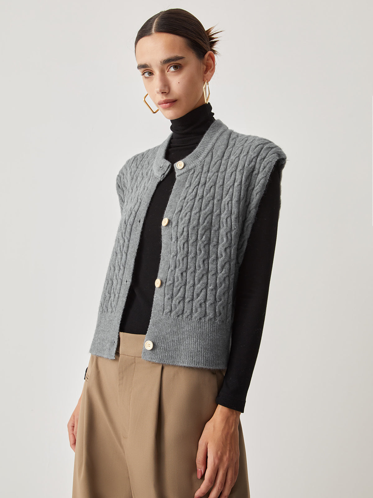 Cable Knit Button Down Vest