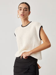 Contrast Trim Chunky Knit Vest