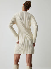 Cream Rib Long Sleeve Short Sweater Dress