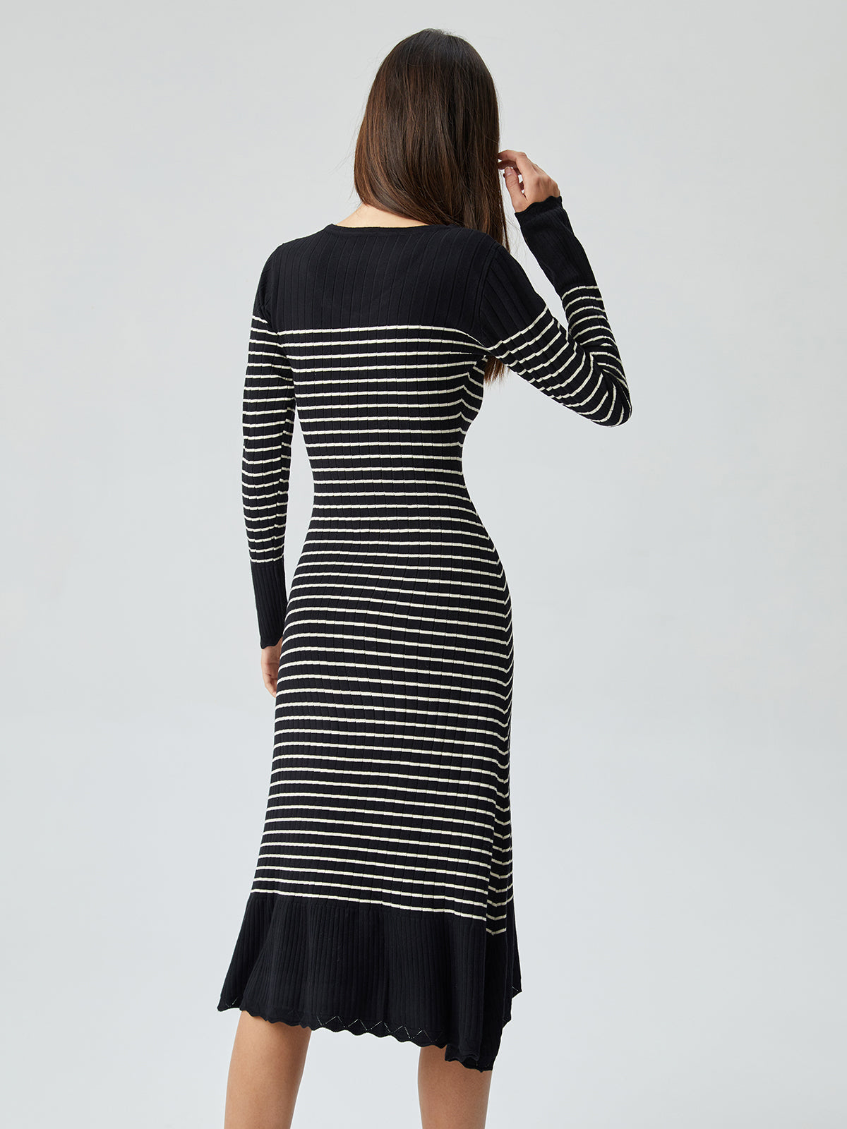 Contrast Trim Striped Crew Neck Knit Sweater Dress