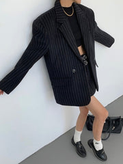 Tweed Pinstripe Oversized Blazer