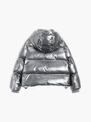 Metallic Puffer Wind Protection Hooded Coat