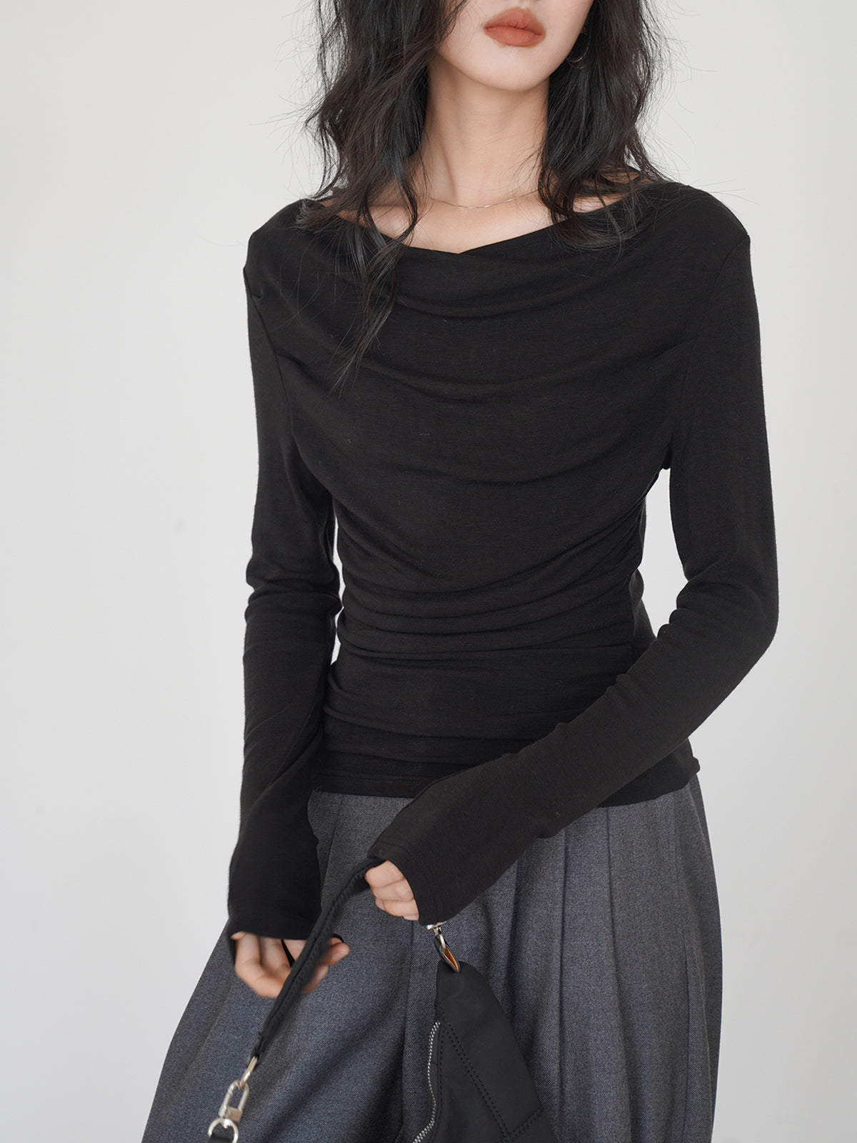 Draped Long Sleeve Slinky Shirt