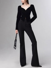 Sweetheart Velvet Long Sleeve Slit Blouse