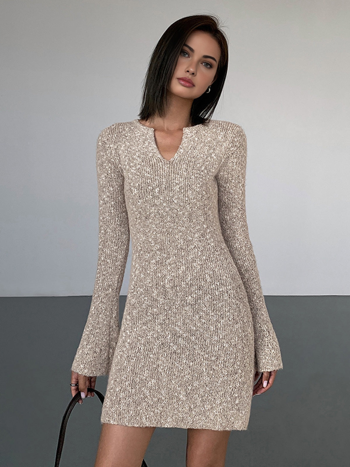 Bodycon V-neck Long Sleeve Mini Knit Dress Selfyy Bodycon V-neck Long Sleeve Mini Knit Dress Selfyy