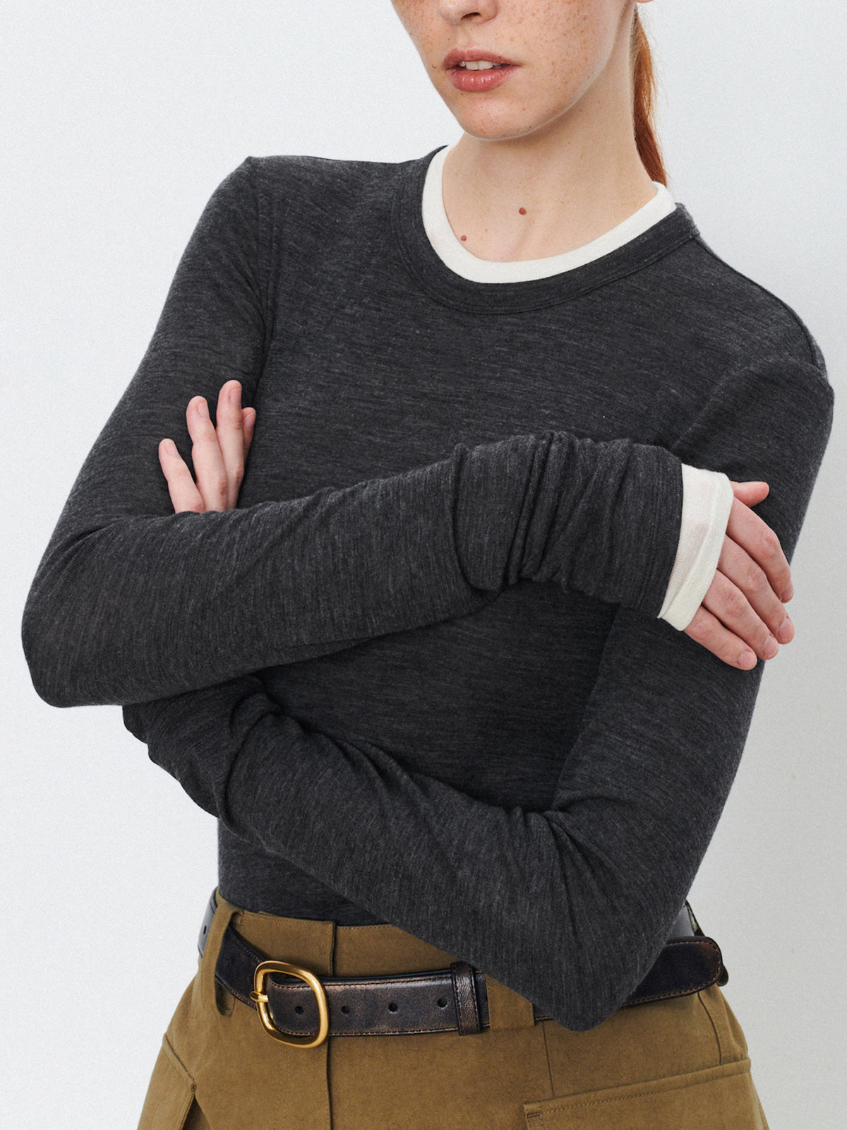 Patchwork Contrast Trim Long Sleeve Crew Neck Shirt