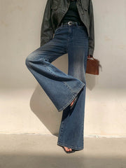 Vintage Denim Washed Wide Leg Jeans