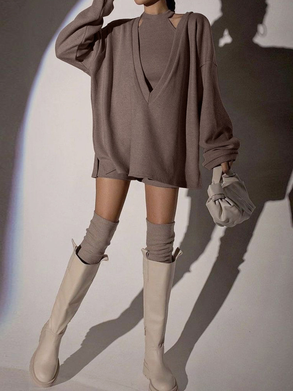 Solides Rippstrick-Sweatshirt mit Weste