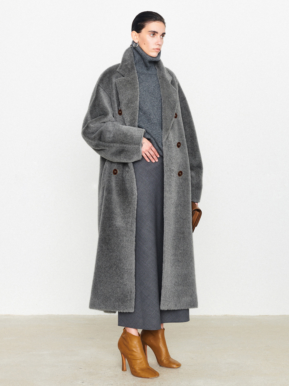 Fuzzy Solid Oversized Pocket Collar Coat