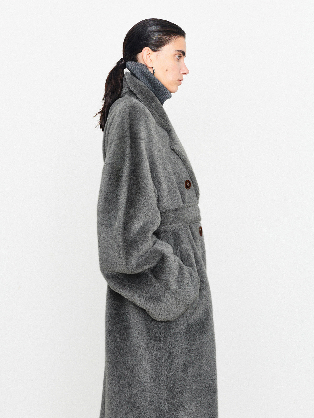 Fuzzy Solid Oversized Pocket Collar Coat