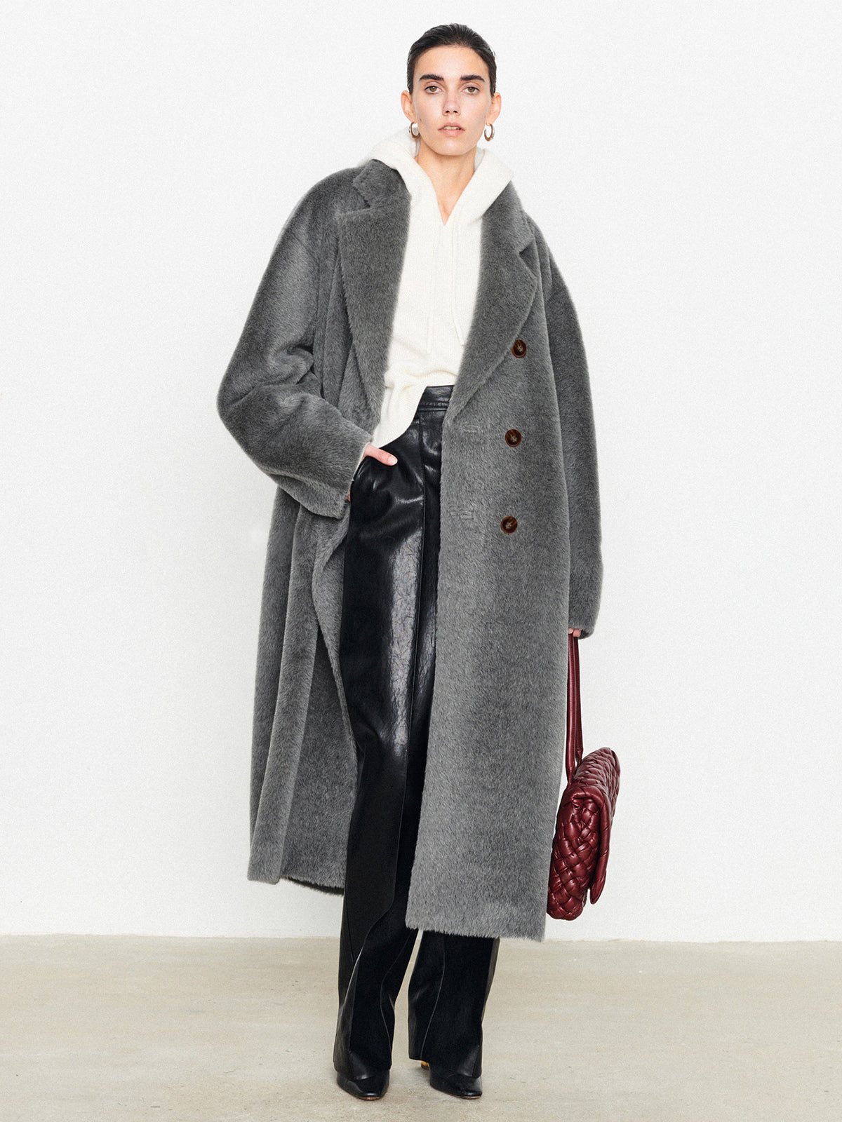 Fuzzy Solid Oversized Pocket Collar Coat