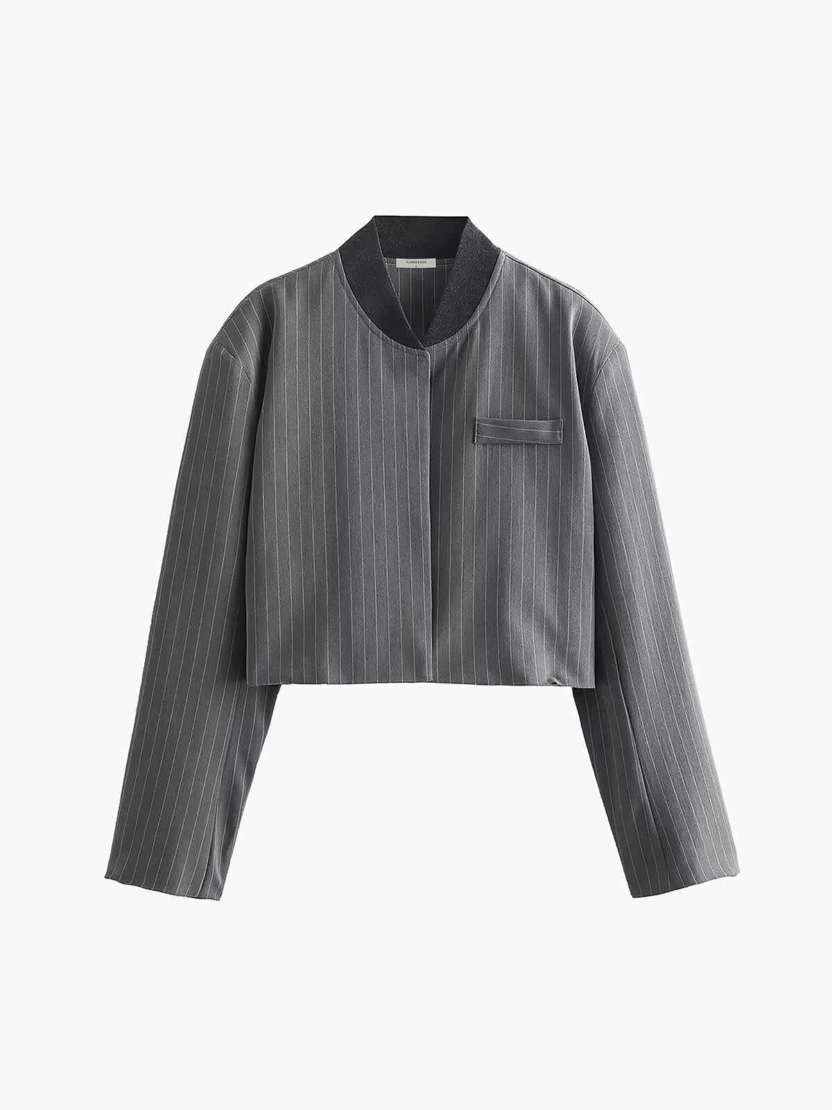 Tailored Pinstripe Patchwork Collar Jacket