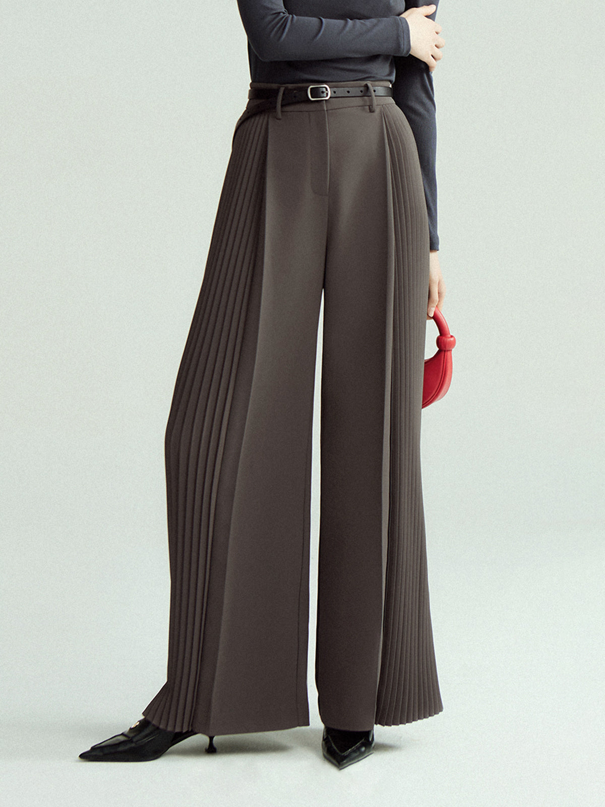 Pleated Wide Leg Pants Without Belt